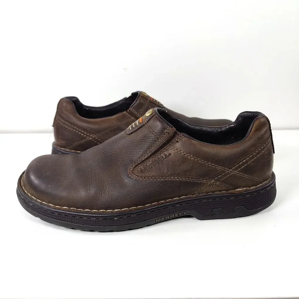 Merrell World Legend Moc Dark Earth Leather Slip On Shoes Men's US 10.5